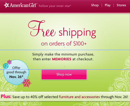 free shipping for american girl