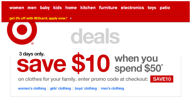 Target and score 10 back for every 50 you spend online ! Use promo ...