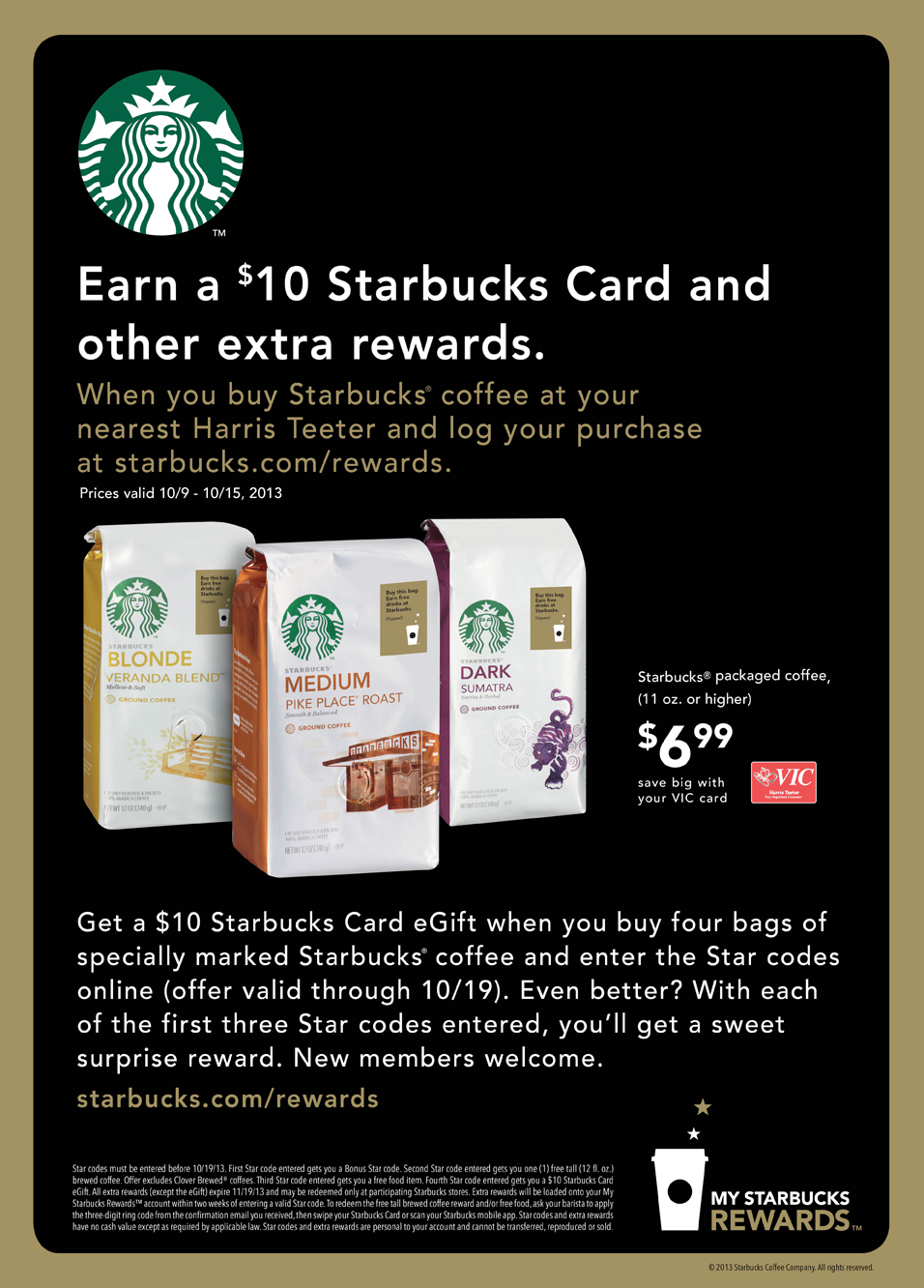 Earn A 10 Starbucks Card Wyb 4 Starbucks Coffee At Harris Teeter