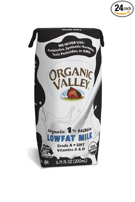 Organic Valley 1% Plain Lowfat Milk, 6.75 Ounce (Pack of 24)