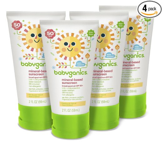 Babyganics Mineral-Based Baby Sunscreen Lotion, SPF 50, 2oz Tube (Pack of 4)
