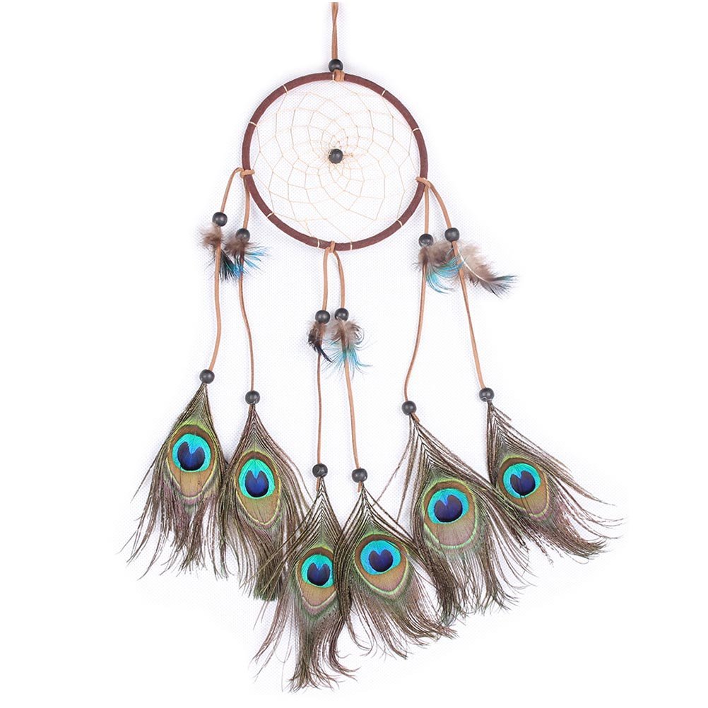 Tinksky Dream Catcher with Feather and Beads Hemp Rope Wind Chime Wall Hanging Decoration