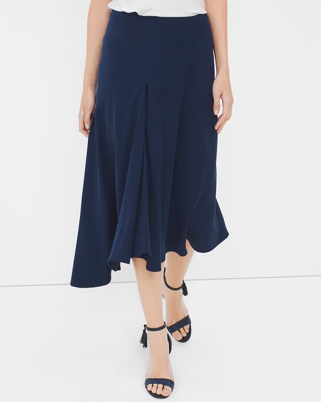 FRONT-PLEAT ASYMMETRIC MIDI SKIRT