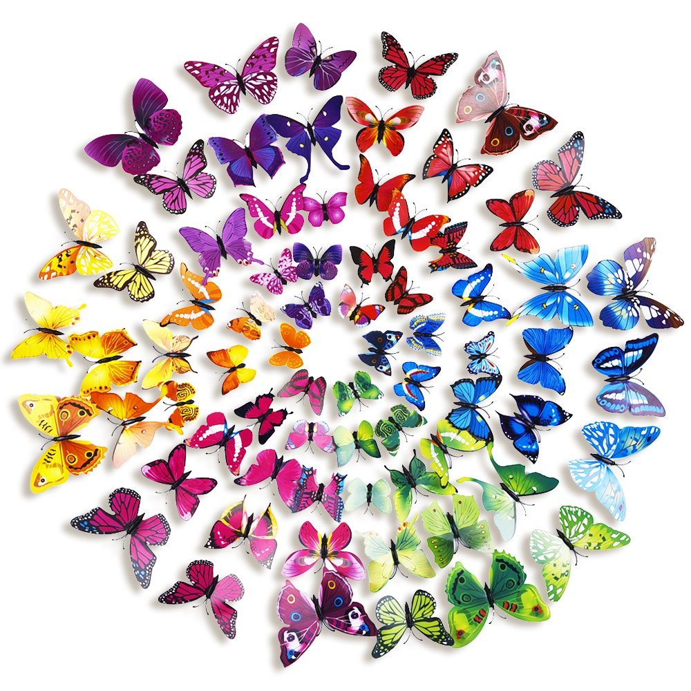 Mudder 6 Colors 3D Butterfly Removable Mural Stickers Wall Stickers Decal for Home and Room Decoration, 72 Pieces
