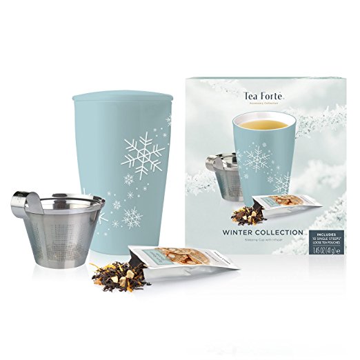 Tea Forté Loose Tea Starter Set, Gift Set with Snowflake Kati Cup Tea Brewing System and 10 Single Steeps