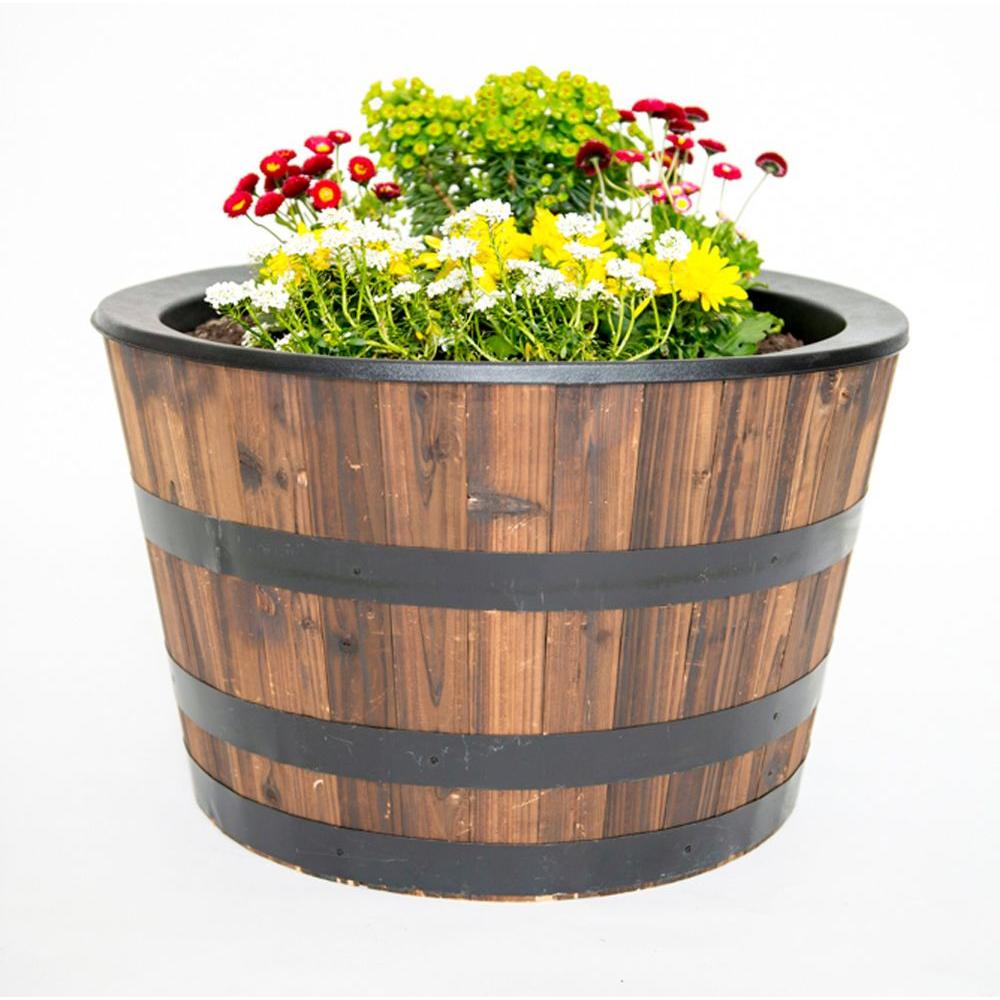 Real Wood 26 in. Dia Cedar Half Whiskey Barrel Planter 29